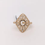 Vintage Inspired Ring Semi Mount w Diamonds in Solid 14K Gold | Round 6mm Brilliant Cut | Milgrain | Custom Gemstone Jewelry | Stone Setting