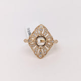 Vintage Inspired Ring Semi Mount w Diamonds in Solid 14K Gold | Round 6mm Brilliant Cut | Milgrain | Custom Gemstone Jewelry | Stone Setting
