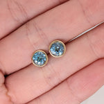 Sky Blue Swiss Topaz Studs in Solid 14K White, Yellow or Rose Gold | Round 6mm | Bezel | Minimalist | Customizable | Daily Wear | Setting