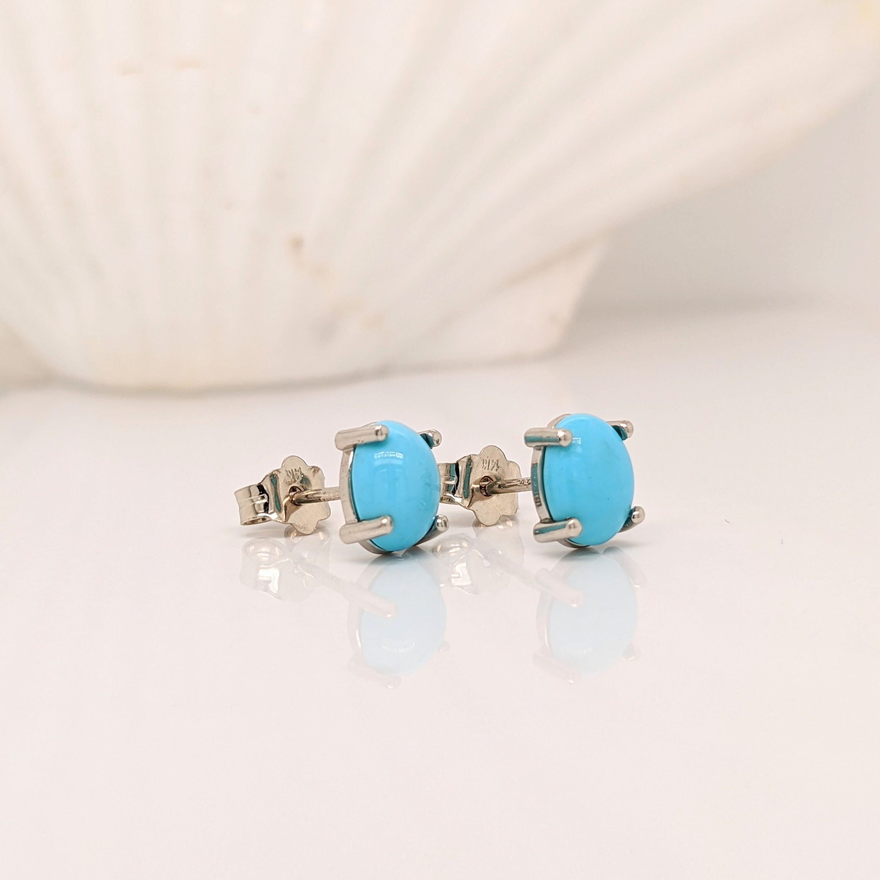 Cute Turquoise Earrings in Solid 14k Gold with Push Back Closures | Oval 8x6mm 7x5mm | Prong Setting | Cabochon Turquoise | Customizable
