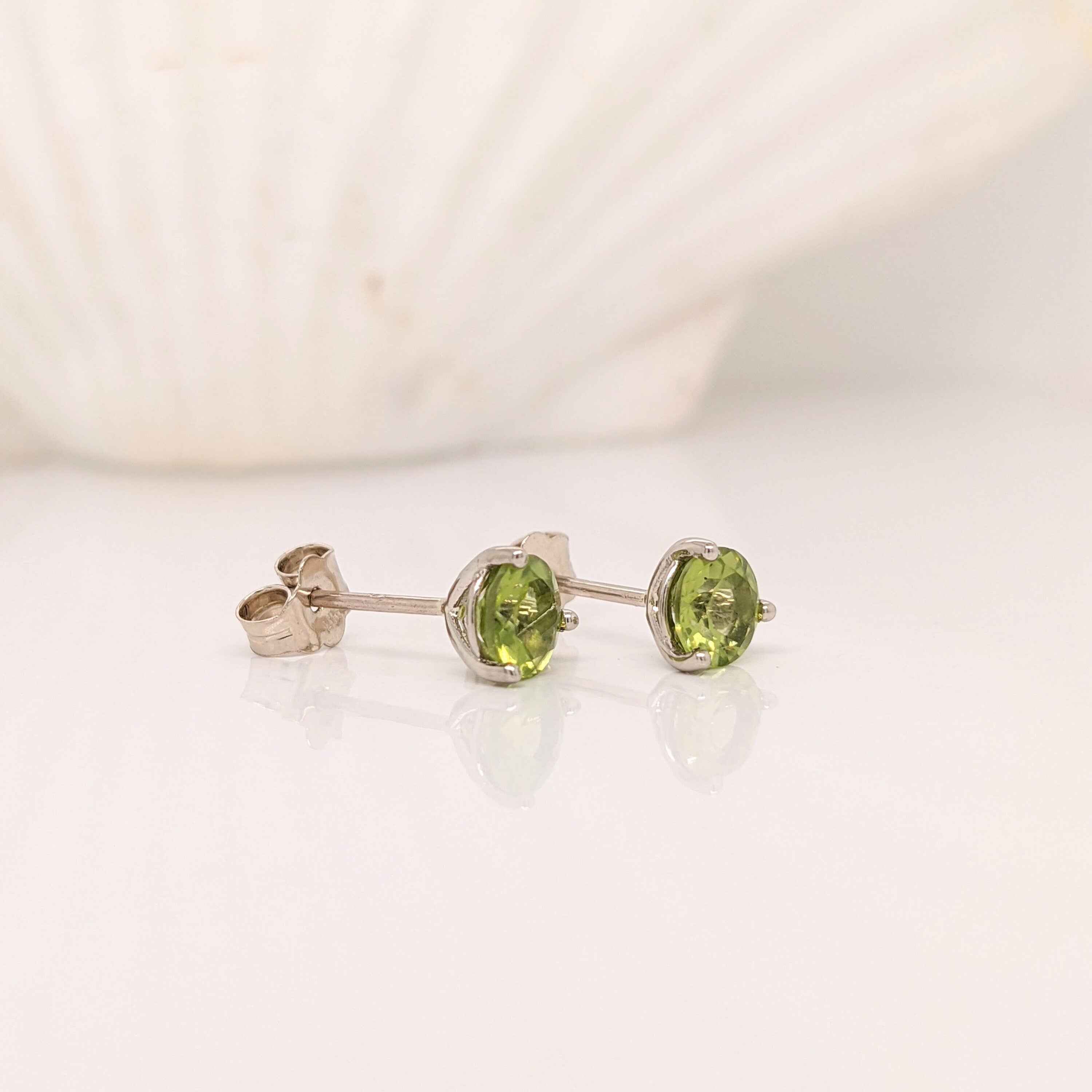 Sparkly Martini Peridot Studs in 14K White, Yellow or Rose Gold | Round 4mm, 5mm | August Birthstone | Green Gems | Earrings | 3 Prong