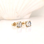 Glowing Rainbow Moonstone Stud Earrings in 14K Solid Gold | Round 5mm 6mm | 4 prong | Push Back | Wedding Birthday | Customizable