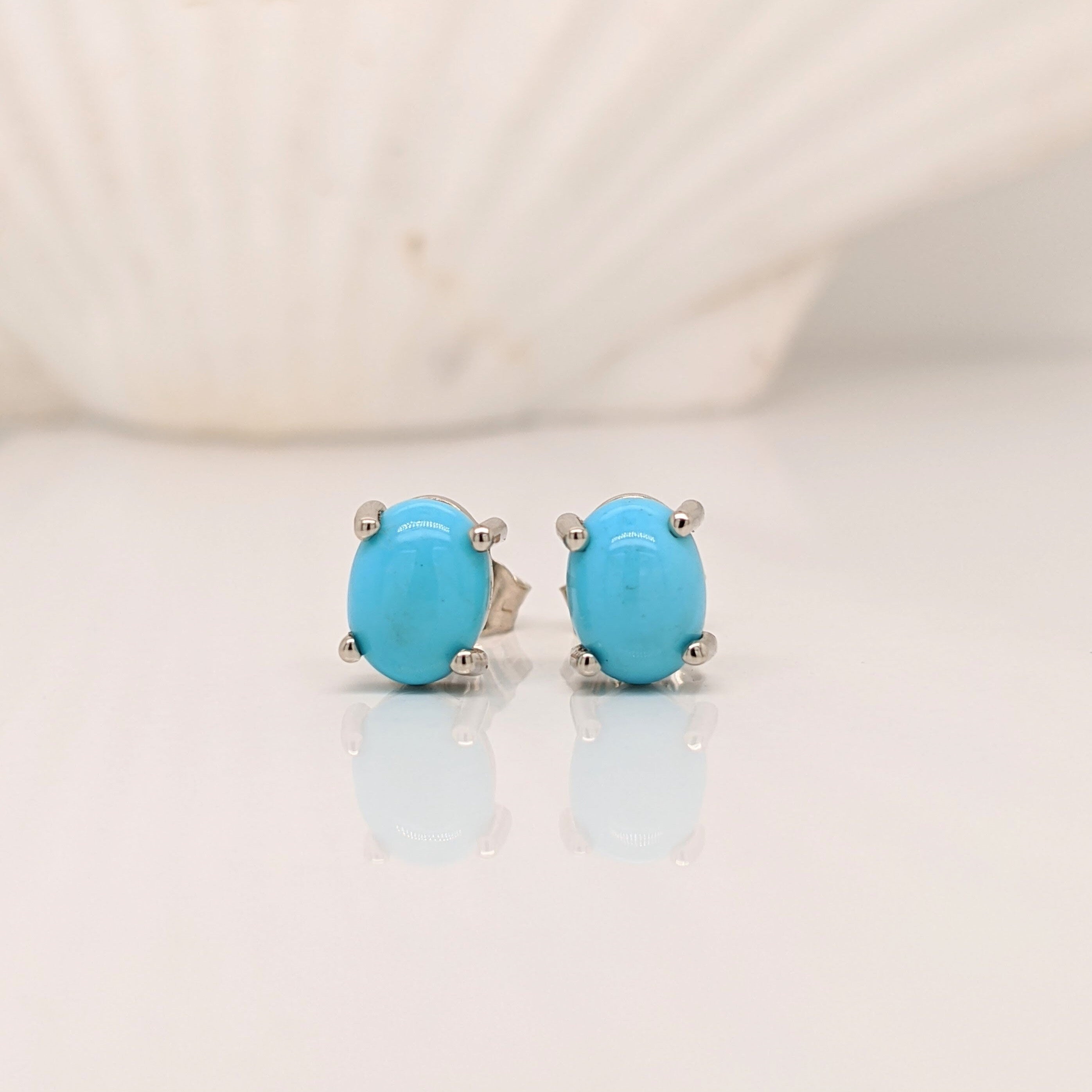 Cute Turquoise Earrings in Solid 14k Gold with Push Back Closures | Oval 8x6mm 7x5mm | Prong Setting | Cabochon Turquoise | Customizable
