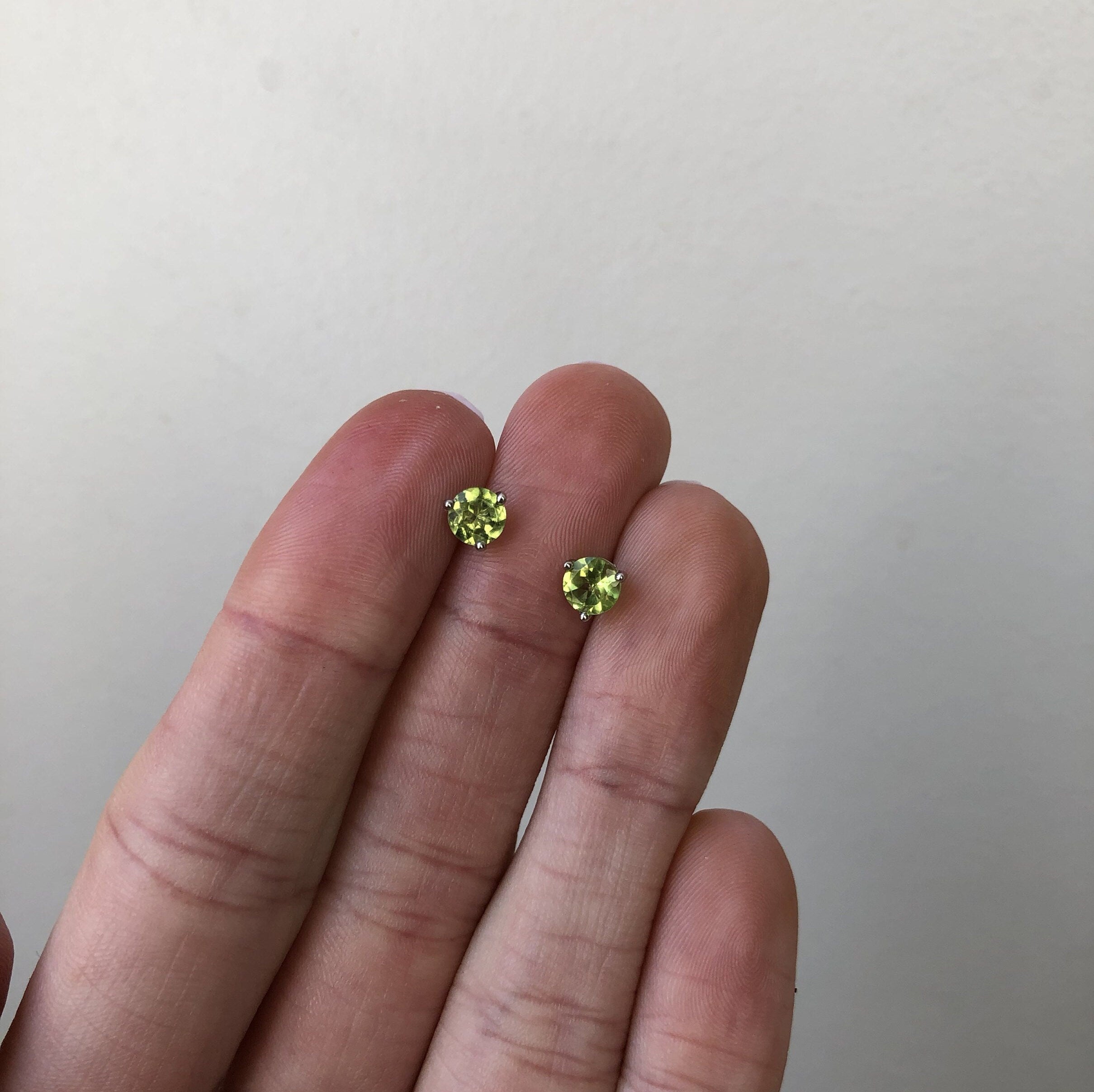 Sparkly Martini Peridot Studs in 14K White, Yellow or Rose Gold | Round 4mm, 5mm | August Birthstone | Green Gems | Earrings | 3 Prong