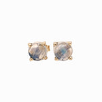 Glowing Rainbow Moonstone Stud Earrings in 14K Solid Gold | Round 5mm 6mm | 4 prong | Push Back | Wedding Birthday | Customizable
