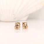 Glowing Rainbow Moonstone Stud Earrings in 14K Solid Gold | Round 5mm 6mm | 4 prong | Push Back | Wedding Birthday | Customizable