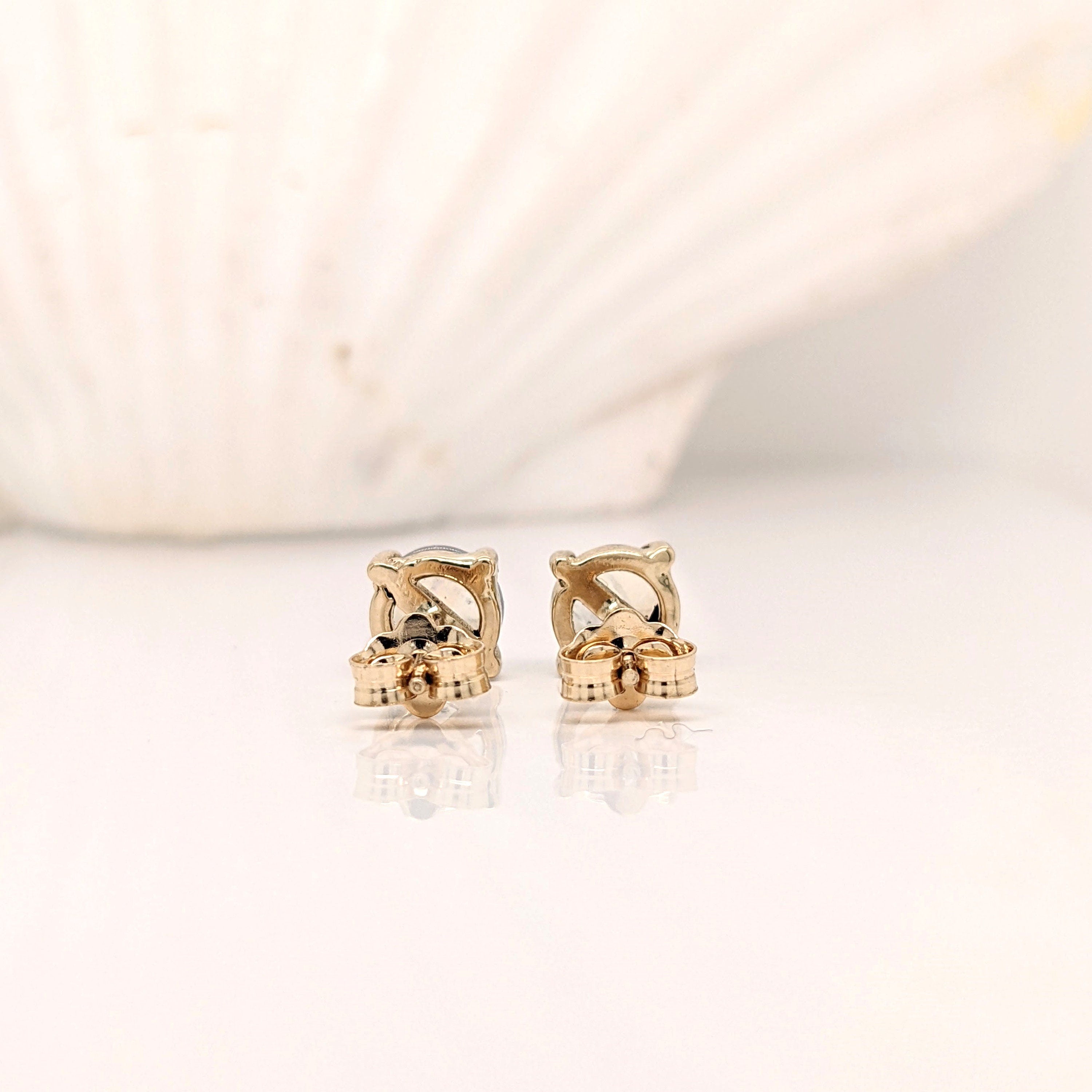 Glowing Rainbow Moonstone Stud Earrings in 14K Solid Gold | Round 5mm 6mm | 4 prong | Push Back | Wedding Birthday | Customizable