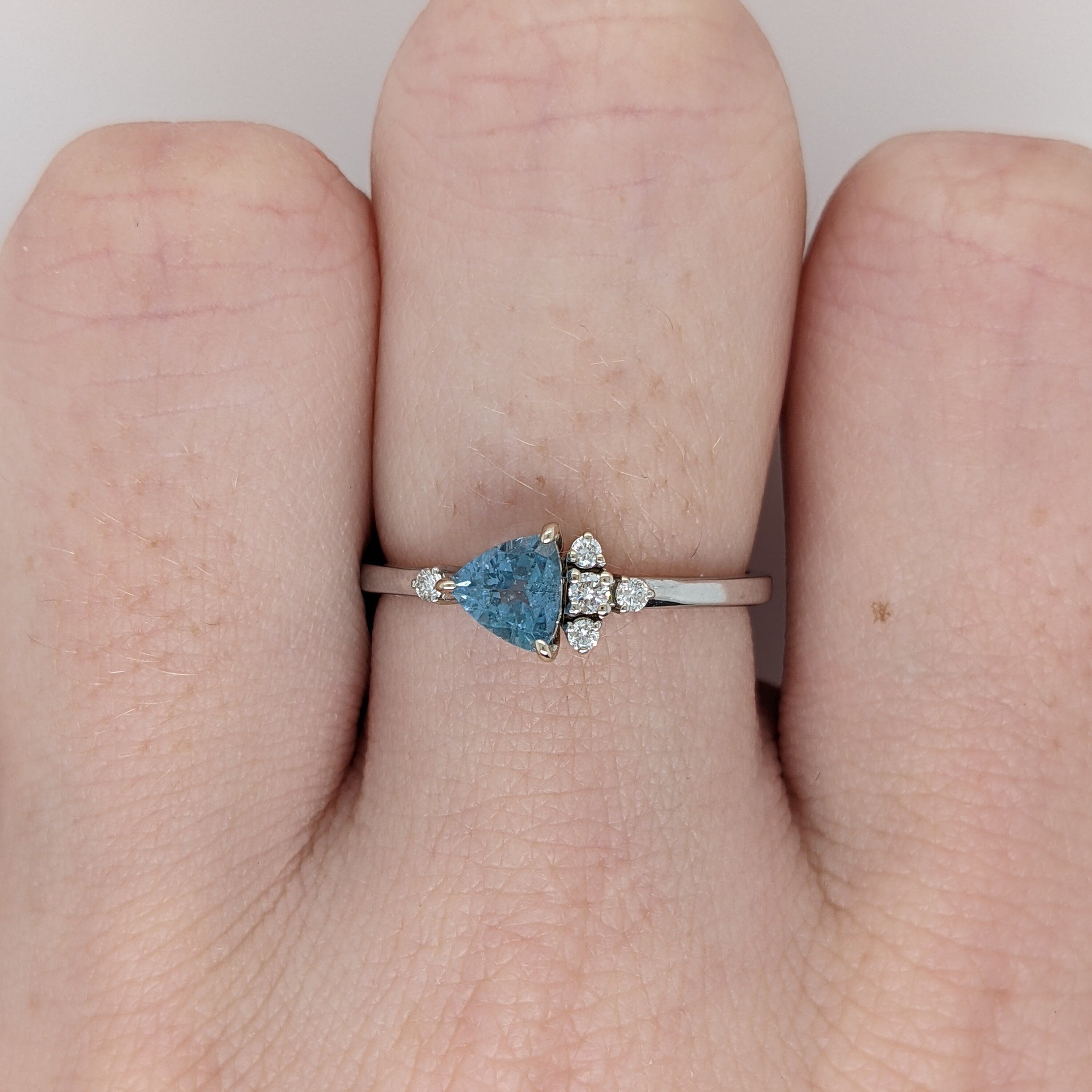 Gorgeous Trillion Aquamarine Ring in White Gold with Diamond Accents | Statement Ring | Natural and Sustainable | March Birthstone