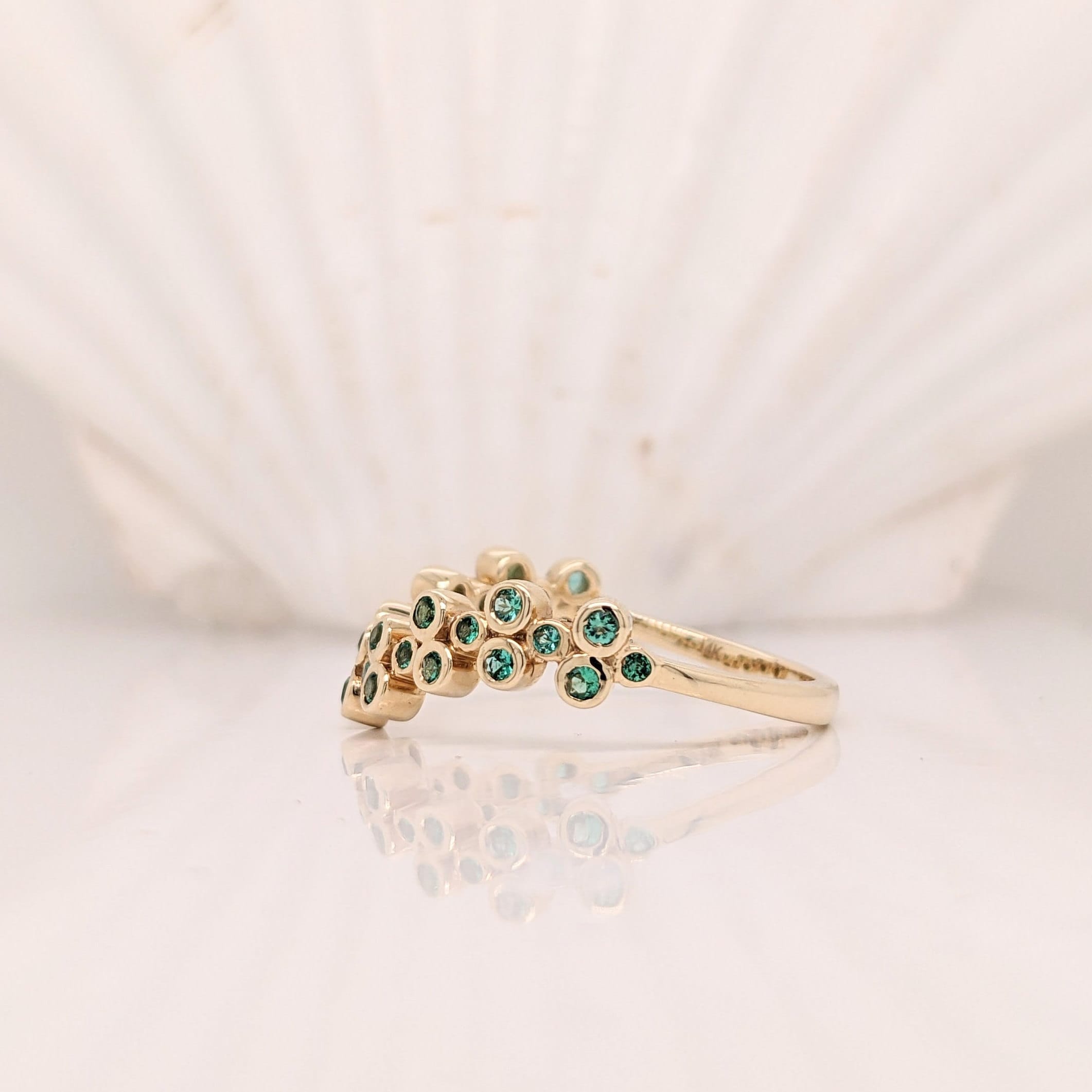 Contour 14k Solid Gold Band w Bezel Emerald Accents | Green Gemstone Ring | Stackable Ring | May Birthstone | Customizable