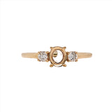 Minimalist Ring Semi Mount w Natural Diamond Accents in 14K Solid Gold | Oval Shape | Elegant | Daily Wear | 3 Stone Ring | Customizable