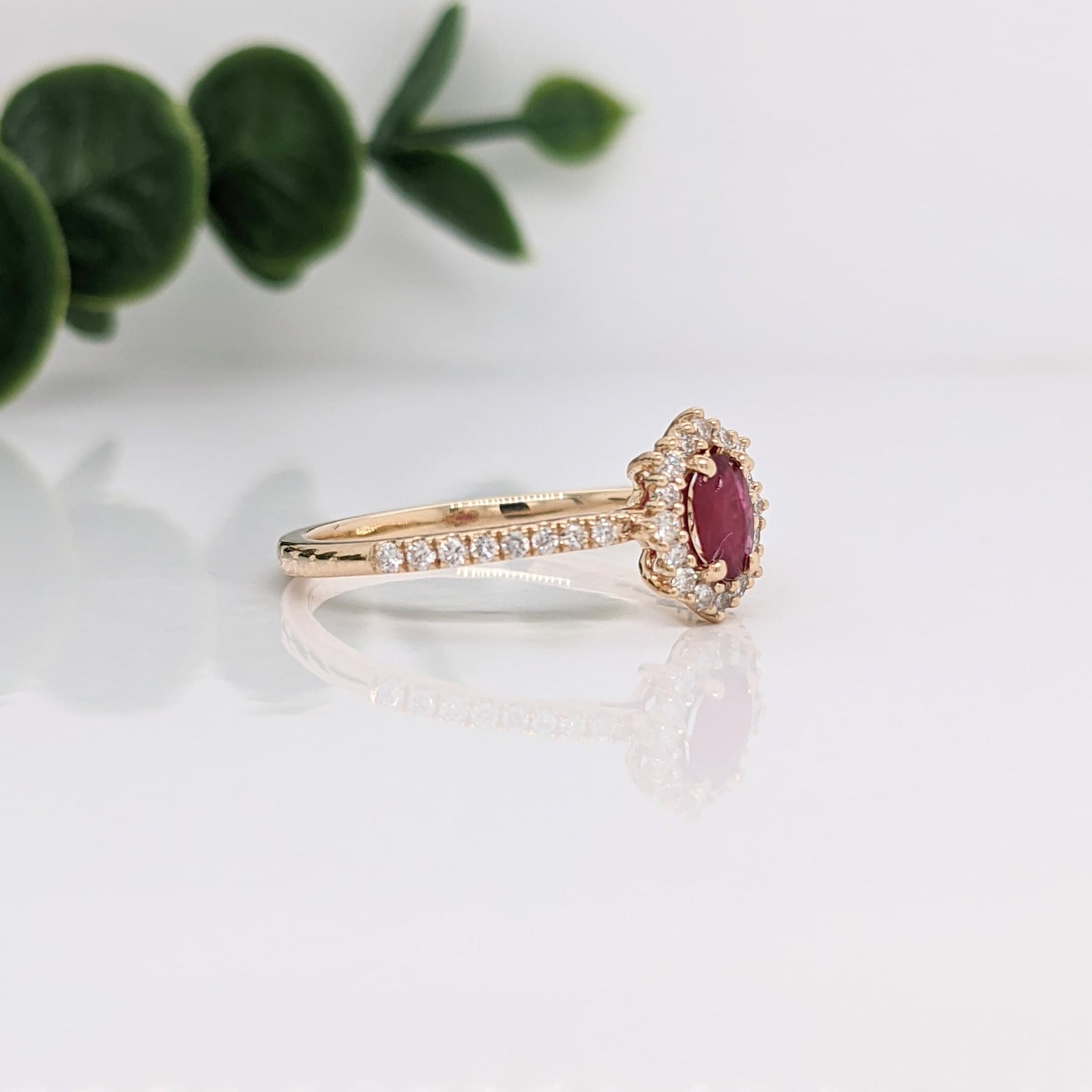 Classic Red Ruby Ring in 14k Solid Yellow Gold with Natural Diamond Accents | Oval 5x3mm | July Birthstone | Engagement Ring