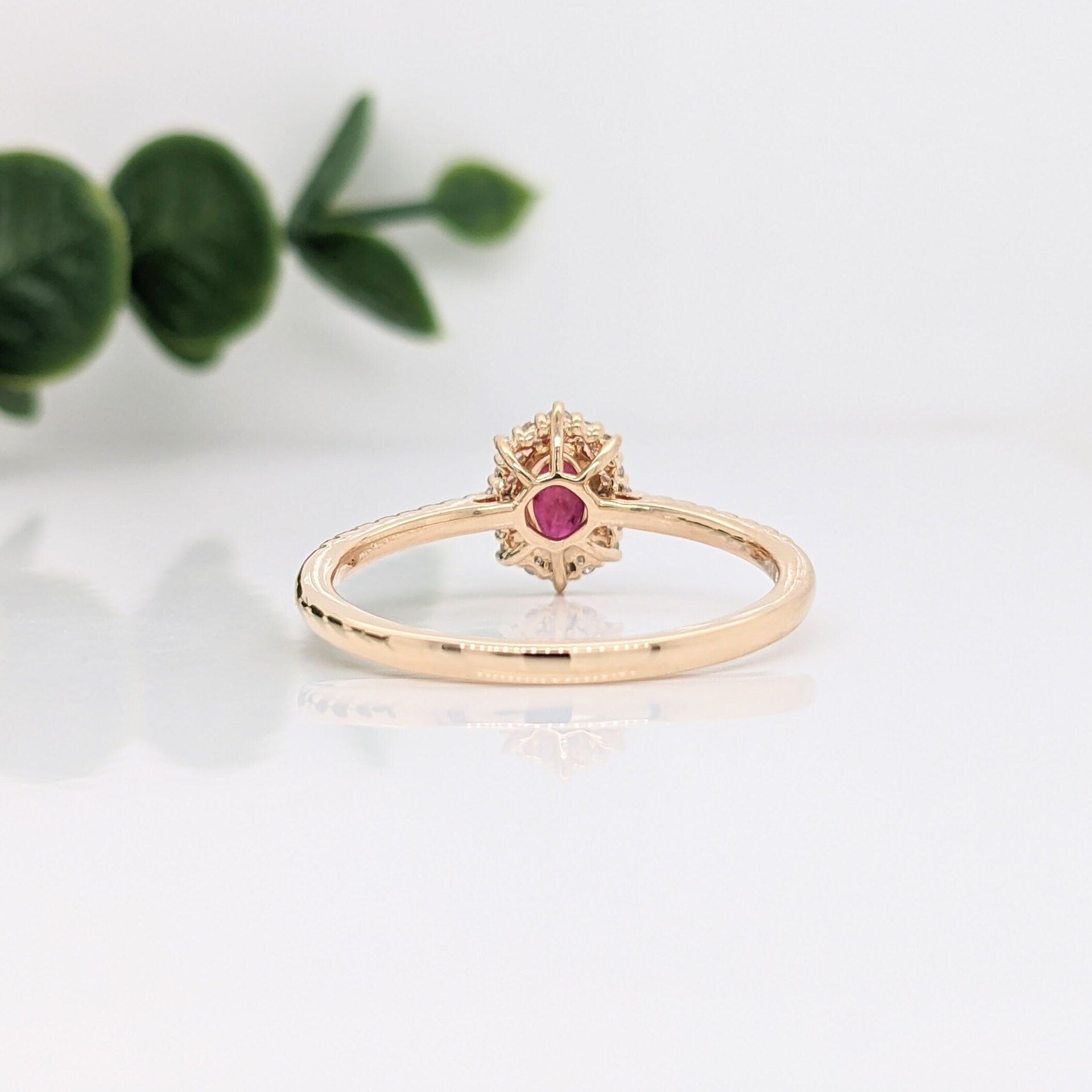 Classic Red Ruby Ring in 14k Solid Yellow Gold with Natural Diamond Accents | Oval 5x3mm | July Birthstone | Engagement Ring