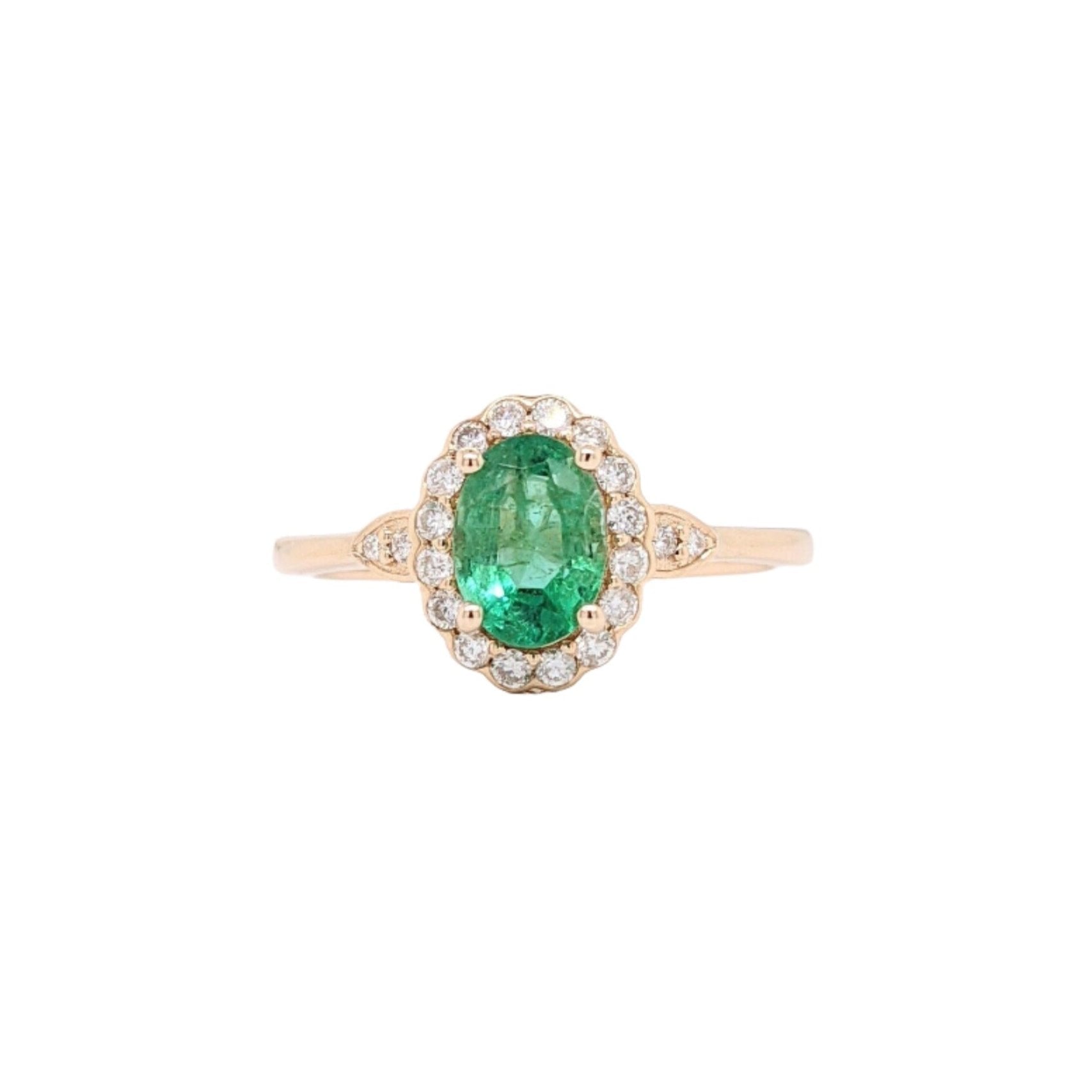 Timeless Zambian Emerald Ring in Solid 14k Yellow Gold with Natural Diamond Accents | Oval 7x5mm | May Birthstone | Minimalist Ring