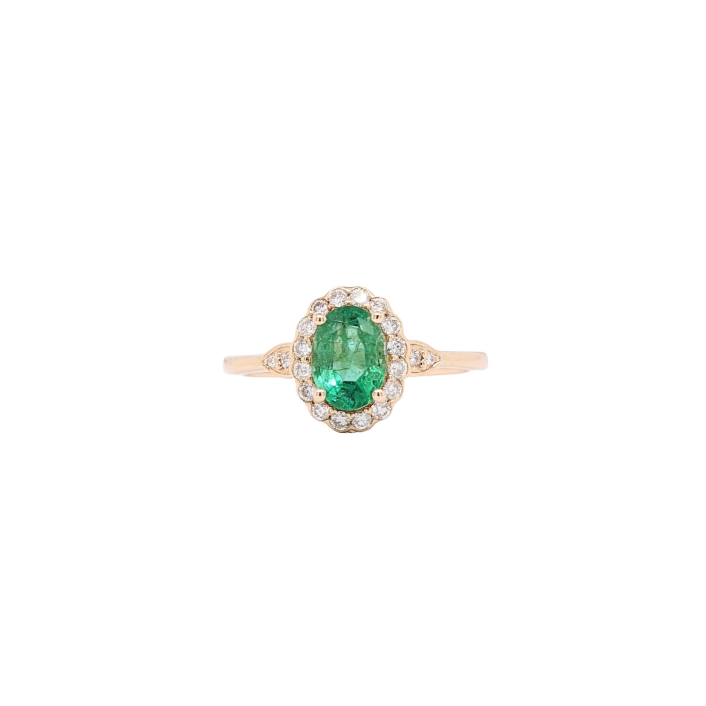 Timeless Zambian Emerald Ring in Solid 14k Yellow Gold with Natural Diamond Accents | Oval 7x5mm | May Birthstone | Minimalist Ring