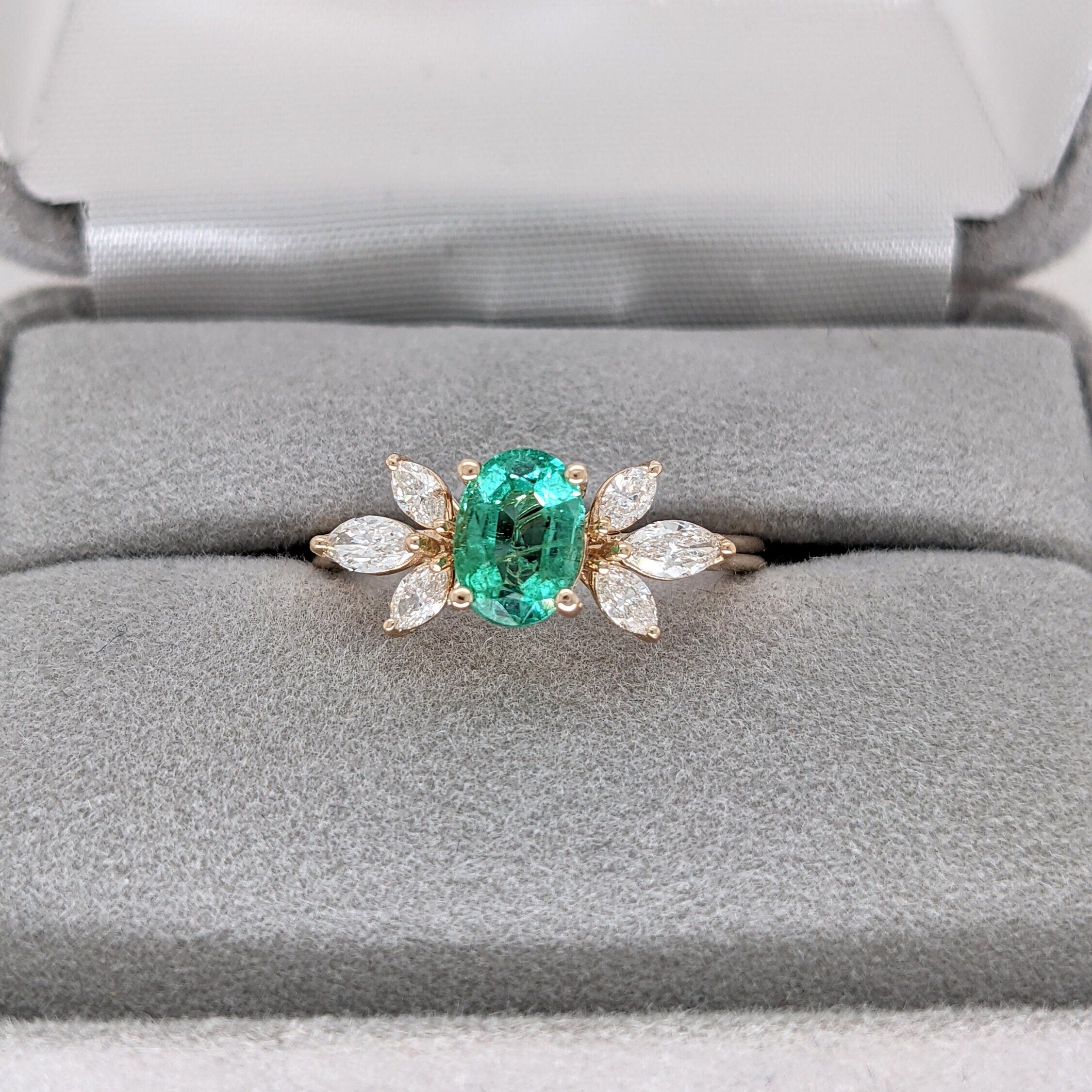 Classic Zambian Emerald Ring in Solid 14k Yellow Gold with Natural Diamond Accents | Oval 6x5mm | May Birthstone | Engagement Ring