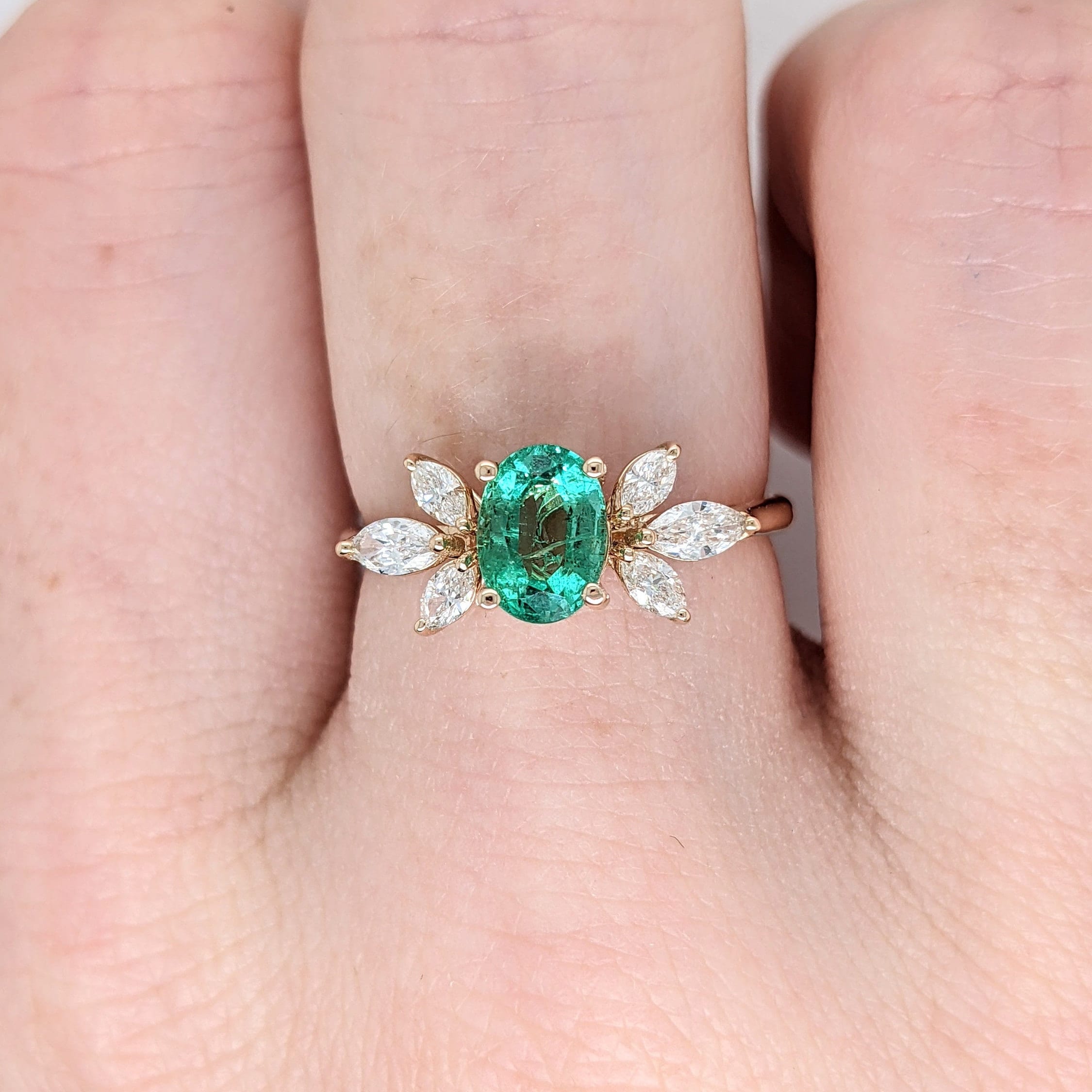 Classic Zambian Emerald Ring in Solid 14k Yellow Gold with Natural Diamond Accents | Oval 6x5mm | May Birthstone | Engagement Ring