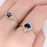 Vivid Blue Ceylon Sapphire Ring with Natural Diamond Accents in Solid 14k Rose Gold | Trillion 6x4mm | Wedding | Engagement Ring