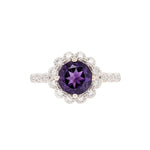 Beautiful Deep Purple Amethyst Ring in Solid 14k White Gold with Natural Diamond Accents | Round 7mm | February Birthstone | Engagement Ring