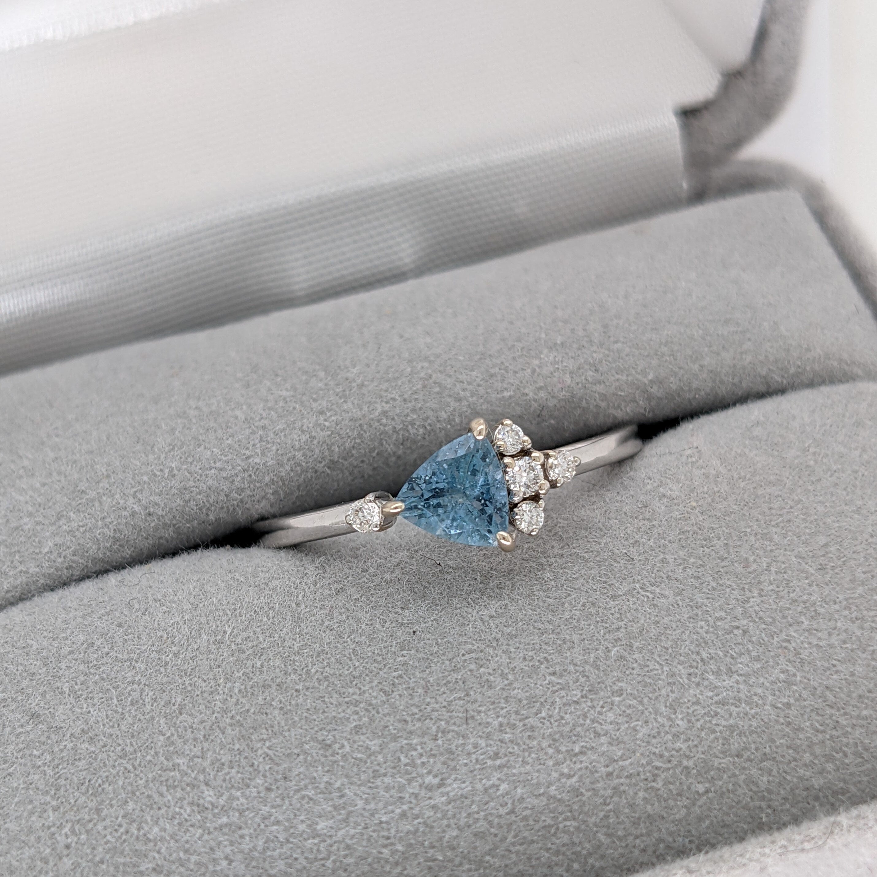 Gorgeous Trillion Aquamarine Ring in White Gold with Diamond Accents | Statement Ring | Natural and Sustainable | March Birthstone