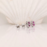 Pink Sapphire and Diamond Earring Studs in Solid 14K White Gold | Oval 6x4mm | Pink Gemstone Studs | Daily Wear | Cute Studs | Ready to Ship