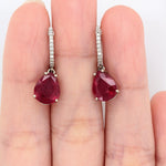 Dangly Pigeon Blood Red Ruby Drop Earrings in 14k Solid White Gold with Natural Diamond Accents | Pear Shape 10x8mm | July Birthstone
