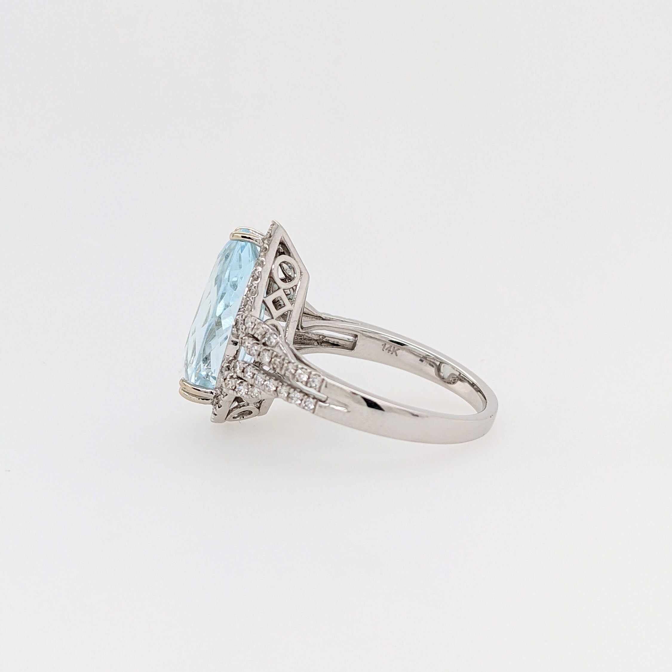 Eye-catching Aquamarine Ring in Solid 14K White Gold with Natural Diamond Accents | Pear Shape 15x9mm | March Birthstone | Statement Ring