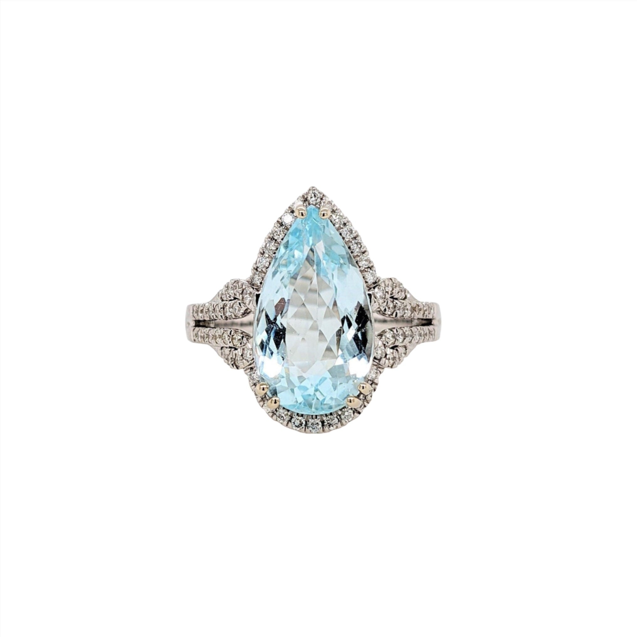 Eye-catching Aquamarine Ring in Solid 14K White Gold with Natural Diamond Accents | Pear Shape 15x9mm | March Birthstone | Statement Ring