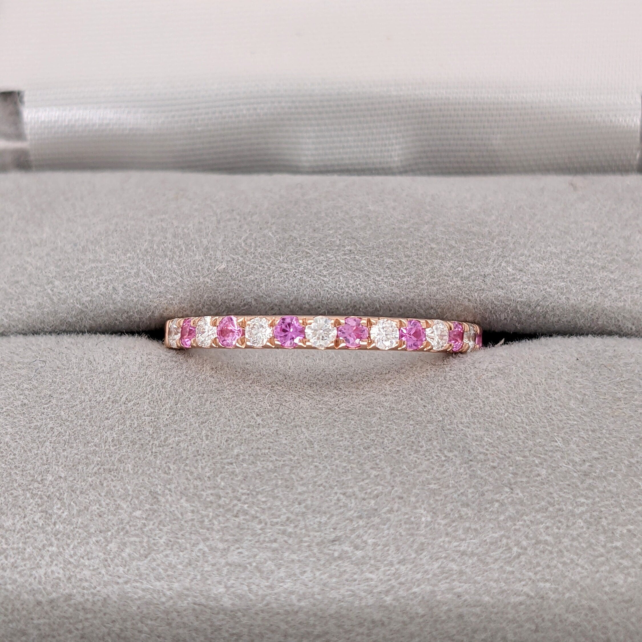 Beautiful Pink Sapphire Band in 14k Solid White, Rose and Yellow Gold with Natural Diamond Accents | September Birthstone | Minimalist