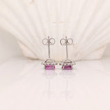 Pink Sapphire and Diamond Earring Studs in Solid 14K White Gold | Oval 6x4mm | Pink Gemstone Studs | Daily Wear | Cute Studs | Ready to Ship