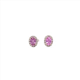 Pink Sapphire and Diamond Earring Studs in Solid 14K White Gold | Oval 6x4mm | Pink Gemstone Studs | Daily Wear | Cute Studs | Ready to Ship