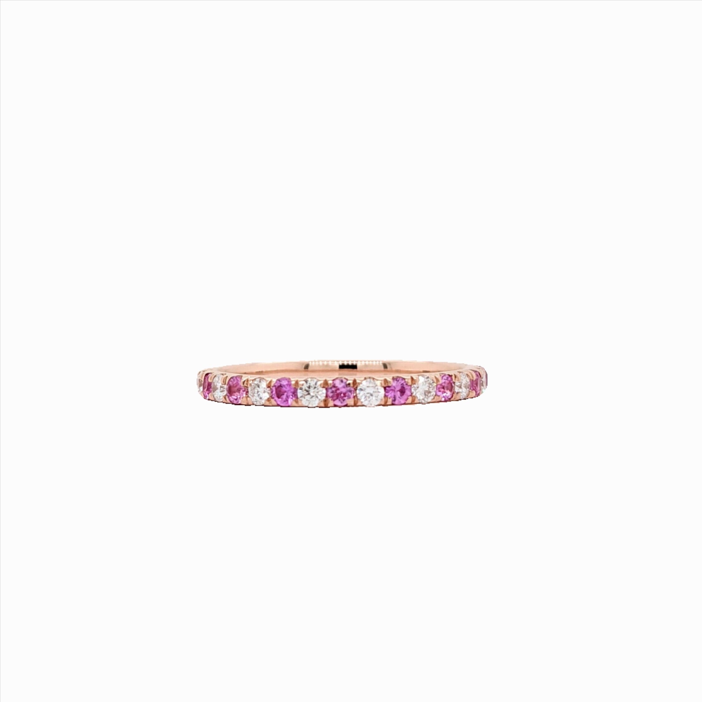 Beautiful Pink Sapphire Band in 14k Solid White, Rose and Yellow Gold with Natural Diamond Accents | September Birthstone | Minimalist