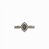 Vintage Style Natural Color Changing Alexandrite Ring in Solid 14K White Gold w Natural Diamond Accents | Oval 5x3mm | June Birthstone