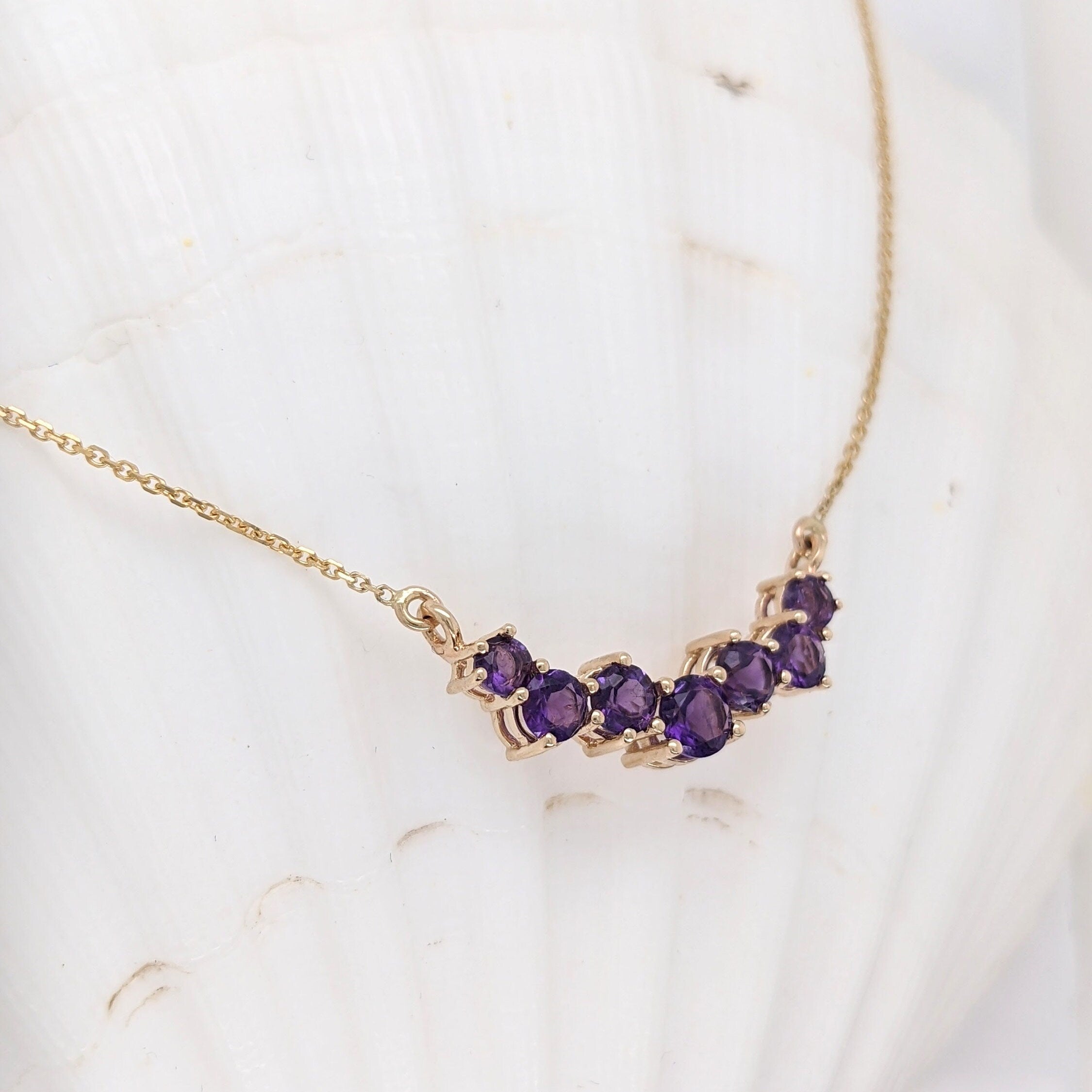 Pendants-Natural Amethyst Necklace in Solid 14K Yellow, White and Rose Gold | Gemstone Necklace | February Birthstone | Attached Chain | Natural Gem - NNJGemstones