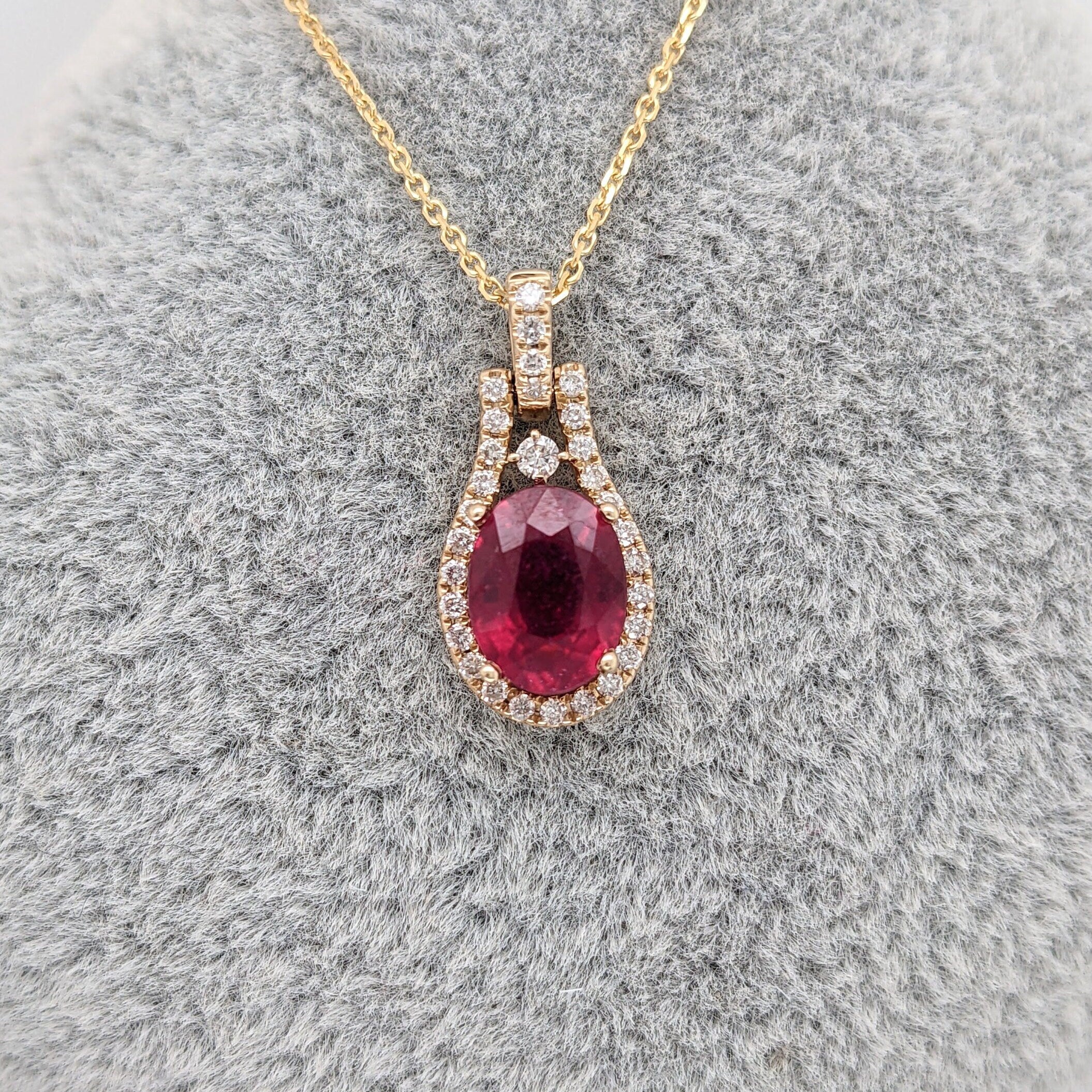 Elegant Ruby Pendant in Solid 14K Yellow, White or Rose Gold with Natural Diamond Accents | Oval 7x5mm | July Birthstone | Classic Pendant