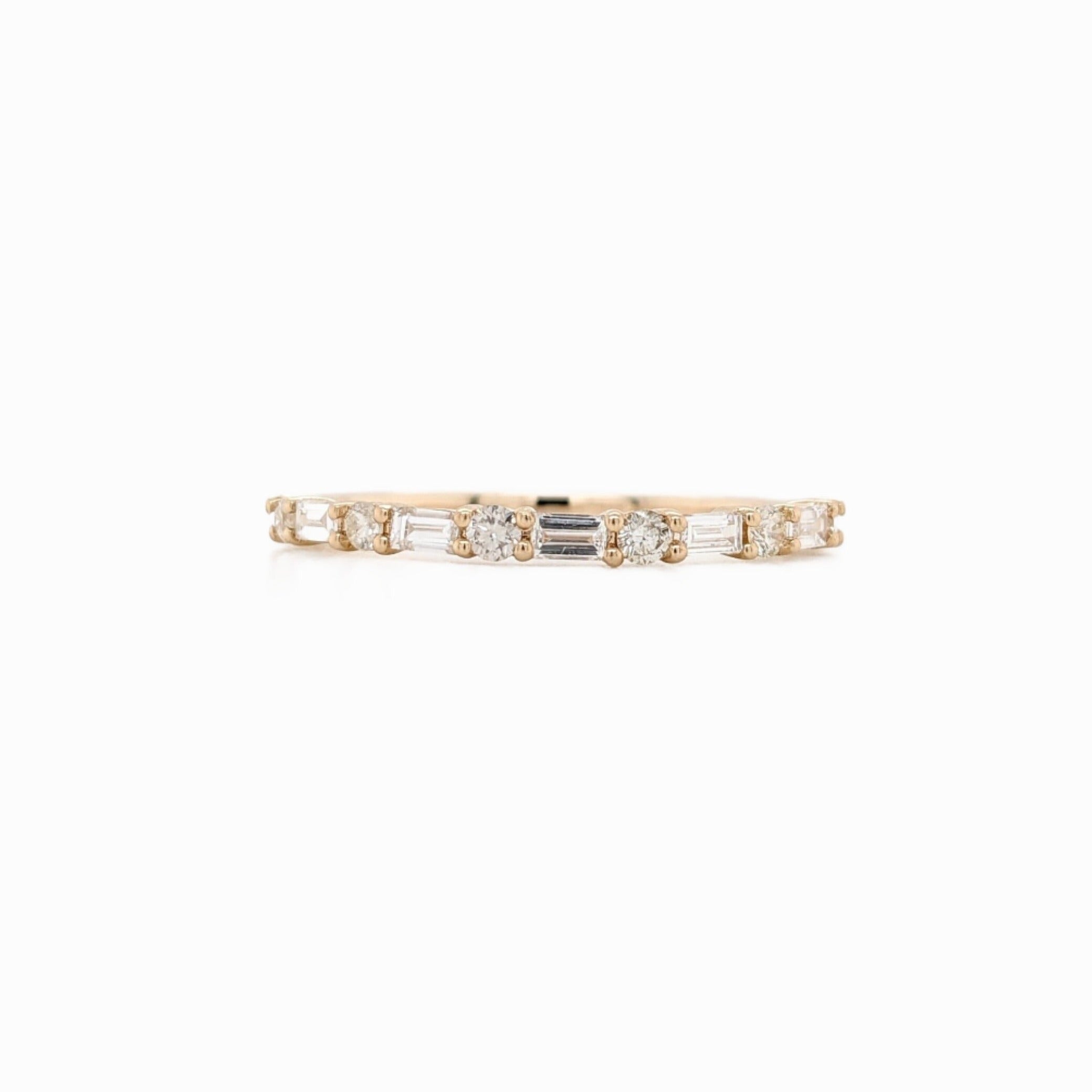 Baguette & Round Diamond Wedding Band 14k Solid Gold | Stackable | Nesting Band | Promise Band | April Birthstone | Art Deco Band | Custom