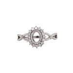 Oval Ring Semi-mount with Diamond Halo in 14k Gold w Crossover Band I Customizable