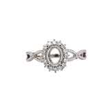Oval Ring Semi-mount with Diamond Halo in 14k Gold w Crossover Band I Customizable
