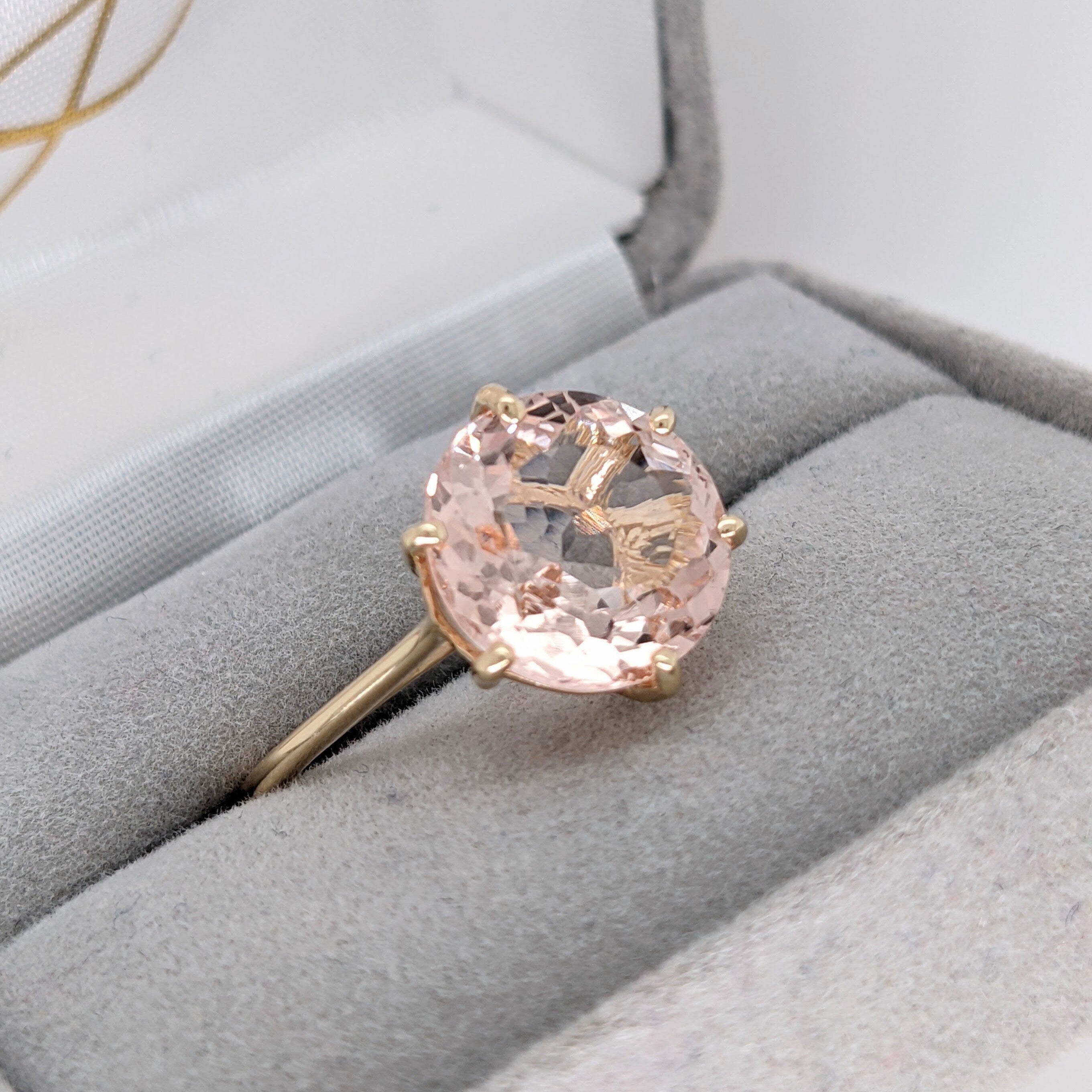 Peachy Pink Morganite Ring in Solid 14K Yellow Gold | Round Cut 11.5mm | Minimalist | Clean Design | 6 Prong Setting | Pink Gemstone