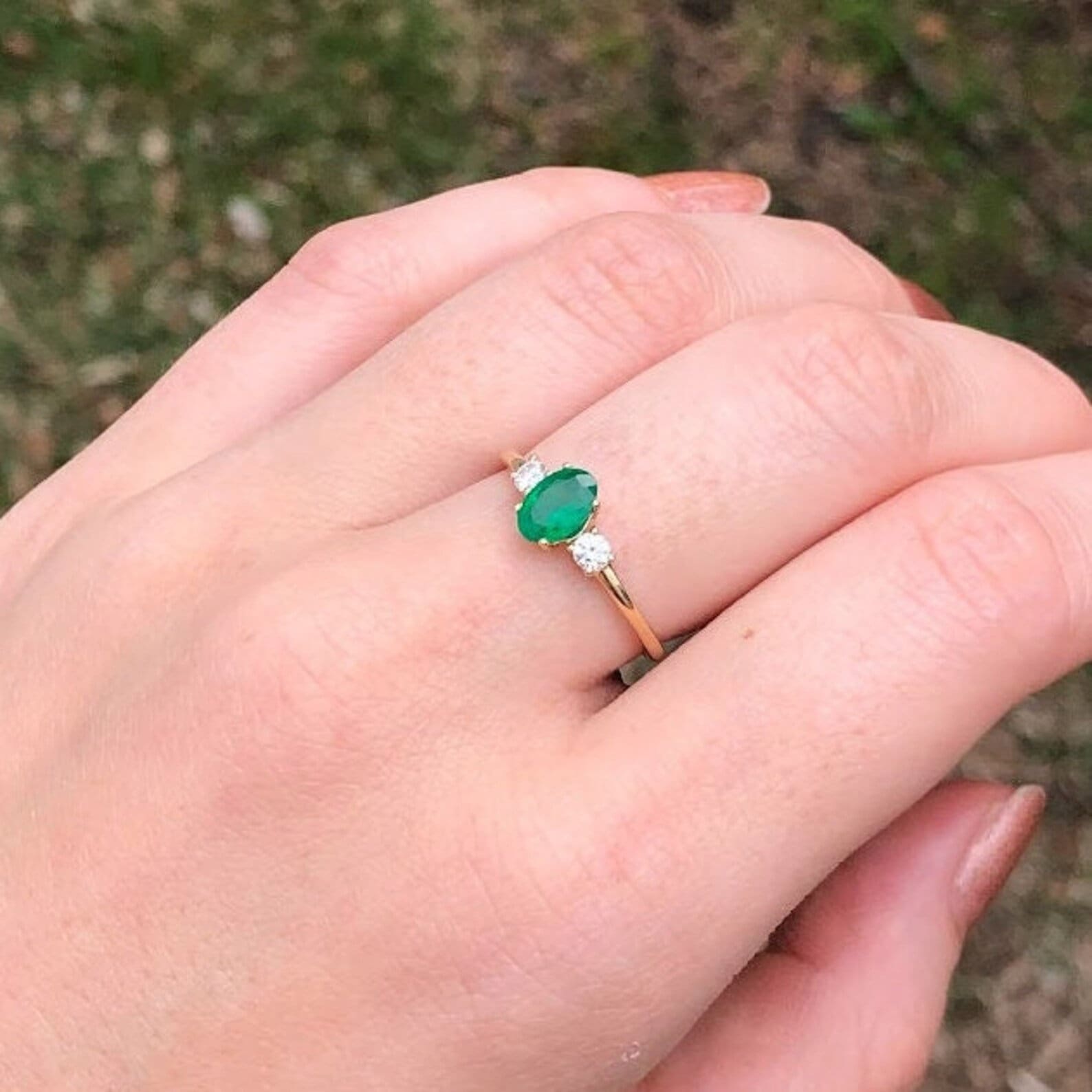 Minimalist Ring Semi Mount w Natural Diamond Accents in 14K Solid Gold | Oval Shape | Elegant | Daily Wear | 3 Stone Ring | Customizable