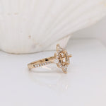 Compass Rose Inspired Halo Design w Natural Diamonds | Ring Semi Mount in 14K Solid Gold | Emerald Cut 5mm 6mm + | Compass Prong | Custom
