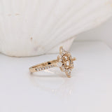 Compass Rose Inspired Halo Design w Natural Diamonds | Ring Semi Mount in 14K Solid Gold | Emerald Cut 5mm 6mm + | Compass Prong | Custom