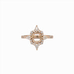 Compass Rose Inspired Halo Design w Natural Diamonds | Ring Semi Mount in 14K Solid Gold | Emerald Cut 5mm 6mm + | Compass Prong | Custom