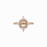 Compass Rose Inspired Halo Design w Natural Diamonds | Ring Semi Mount in 14K Solid Gold | Emerald Cut 5mm 6mm + | Compass Prong | Custom