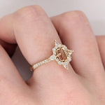 Compass Rose Inspired Halo Design w Natural Diamonds | Ring Semi Mount in 14K Solid Gold | Emerald Cut 5mm 6mm + | Compass Prong | Custom