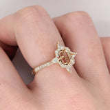 Compass Rose Inspired Halo Design w Natural Diamonds | Ring Semi Mount in 14K Solid Gold | Emerald Cut 5mm 6mm + | Compass Prong | Custom