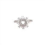 Unique Starburst Halo Design w Natural Baguette and Round Diamonds | Ring Semi Mount in 14K Solid Gold | Round Prong Setting | Custom Sizes