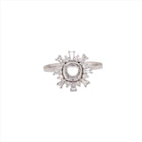 Unique Starburst Halo Design w Natural Baguette and Round Diamonds | Ring Semi Mount in 14K Solid Gold | Round Prong Setting | Custom Sizes