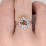 Unique Starburst Halo Design w Natural Baguette and Round Diamonds | Ring Semi Mount in 14K Solid Gold | Round Prong Setting | Custom Sizes