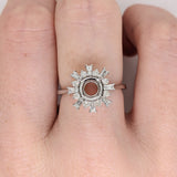 Unique Starburst Halo Design w Natural Baguette and Round Diamonds | Ring Semi Mount in 14K Solid Gold | Round Prong Setting | Custom Sizes