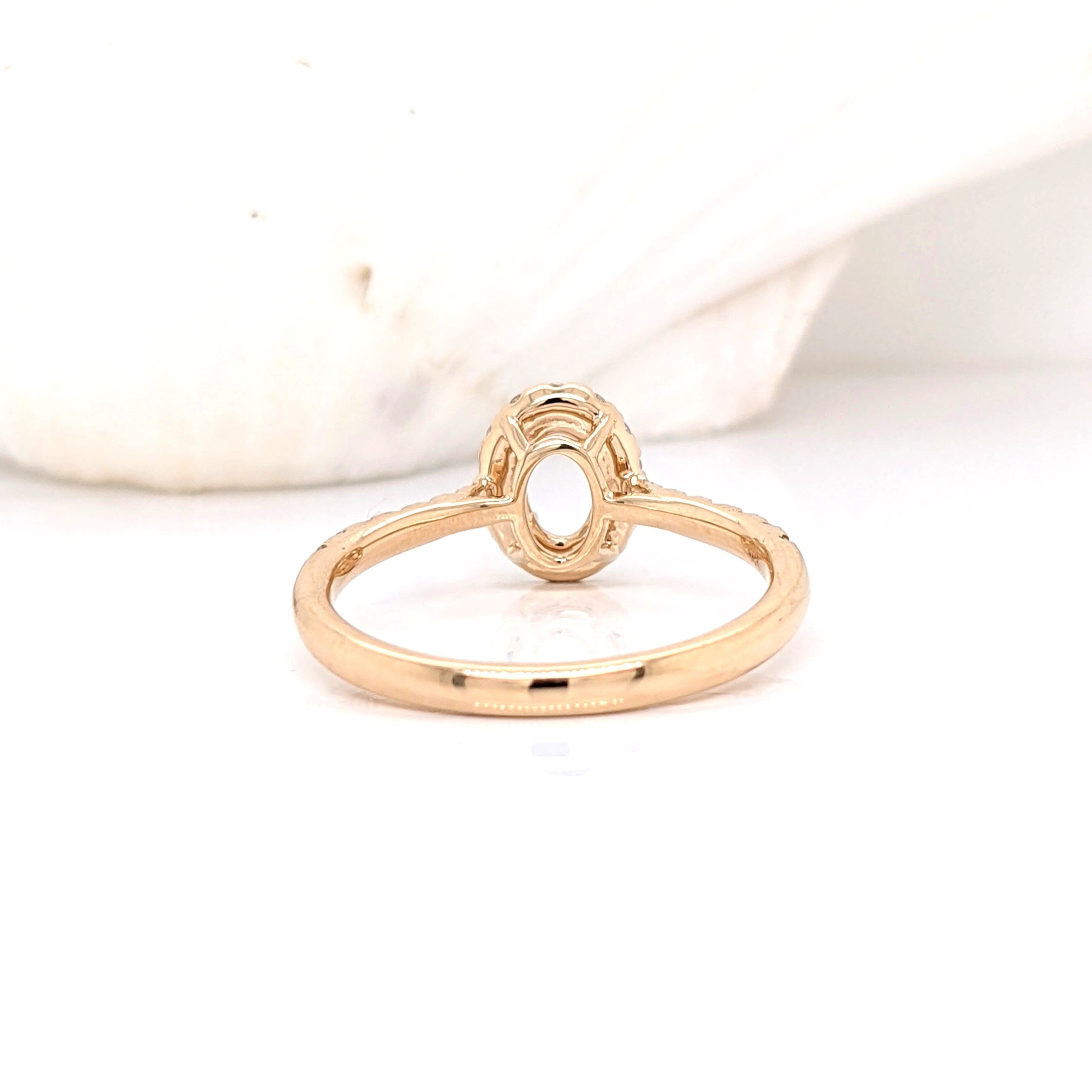 Natural Diamond Halo Semi Mount in 14K Solid Gold | Oval Prong Setting | Custom Sizes | Classic Ring Design | Engagement Ring Semi Mount